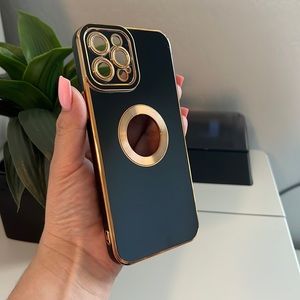 ✨NWT Black Silicone Phone Case with Gold Trim for iPhone